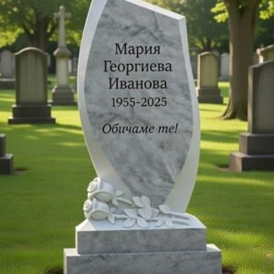 Надгробен паметник от сив мрамор Мура – красив дизайн с рози