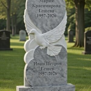 Надгробен паметник с гълъб и сърца – елегантен мемориален дизайн с символ на любов и мир