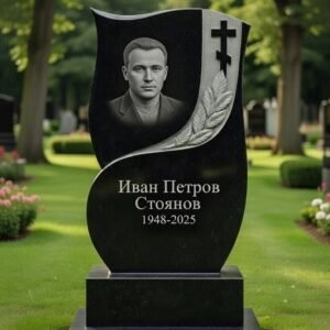Надгробен паметник от черен гранит с православен кръст